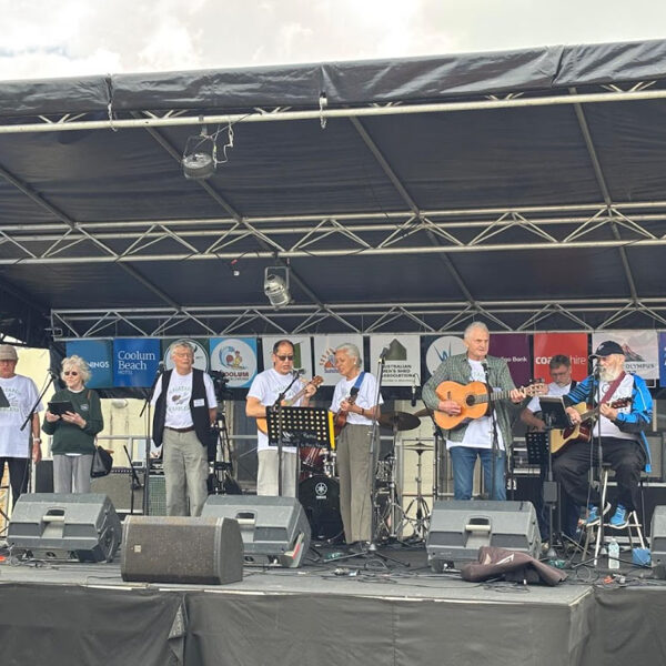 Our Mens Shed on stage at Coolum
