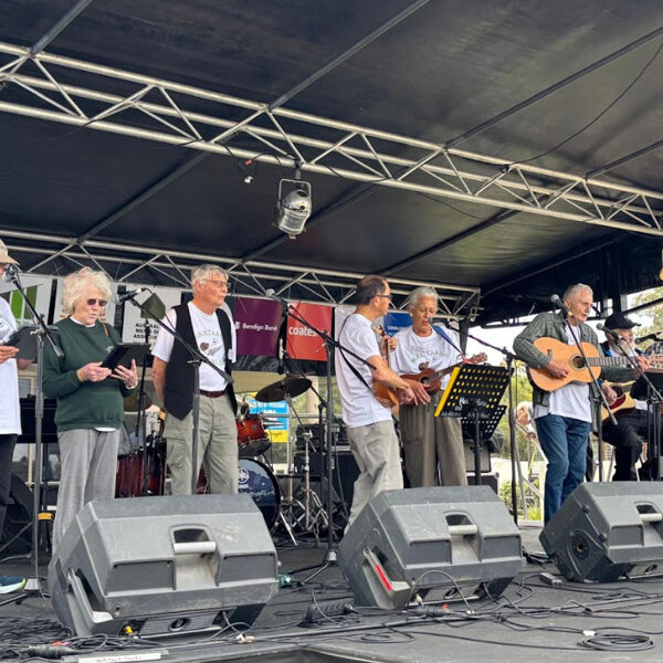 Our Mens Shed on stage at Coolum