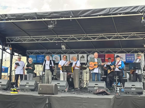 Our Mens Shed on stage at Coolum